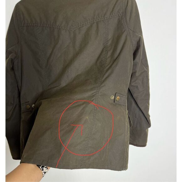 Barbour Morris & Co Utility Jacket Womens 8 Brown Waxed Quilted Army Grunge Barn - Picture 11 of 11